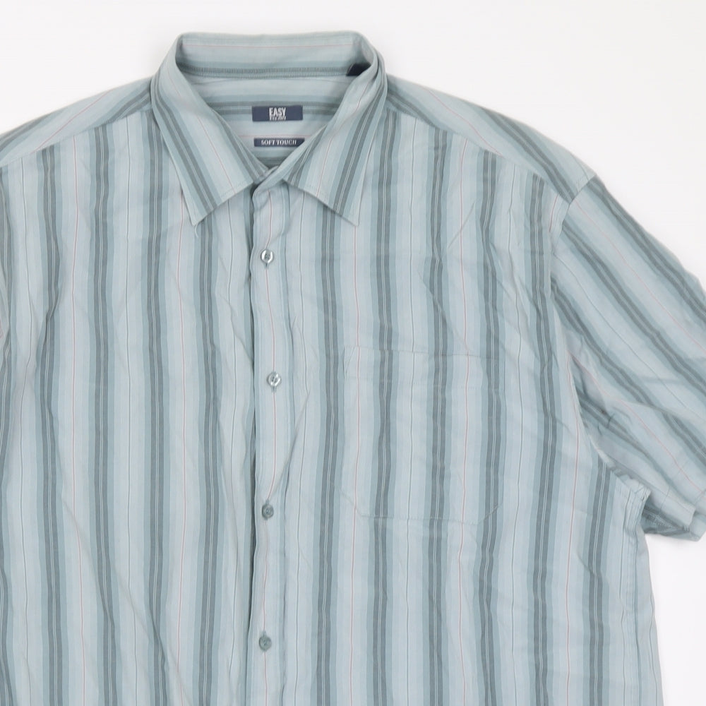 EAST Mens Green Striped Modal  Button-Up Size L Collared Button