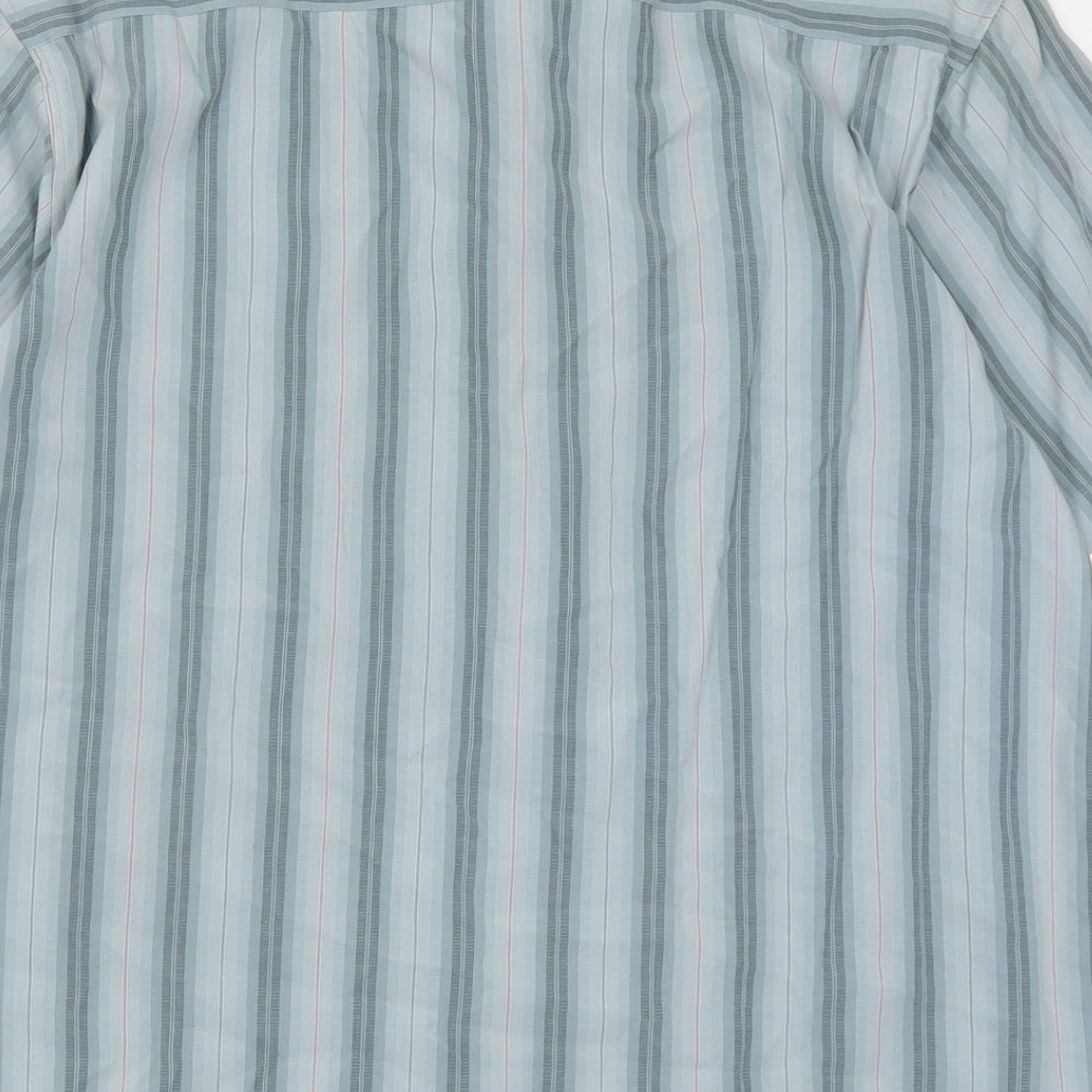 EAST Mens Green Striped Modal  Button-Up Size L Collared Button
