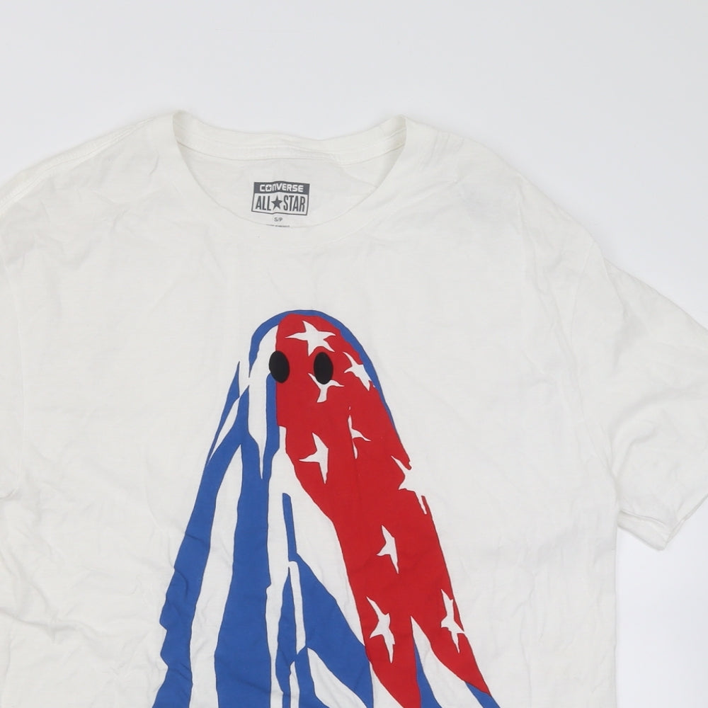 Converse Mens White  Cotton  T-Shirt Size S Crew Neck