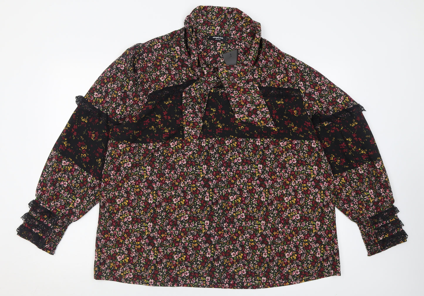 Simply Be Womens Purple Floral Polyester Basic Blouse Size 20 V-Neck