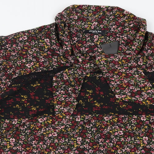 Simply Be Womens Purple Floral Polyester Basic Blouse Size 20 V-Neck