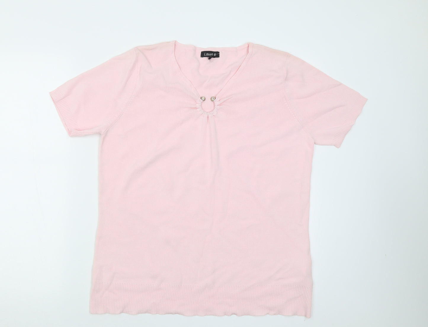 Laura D Womens Pink  Viscose Basic T-Shirt Size S V-Neck