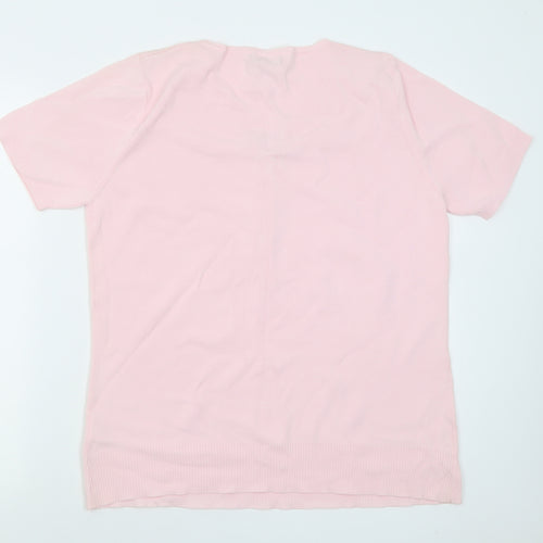 Laura D Womens Pink  Viscose Basic T-Shirt Size S V-Neck