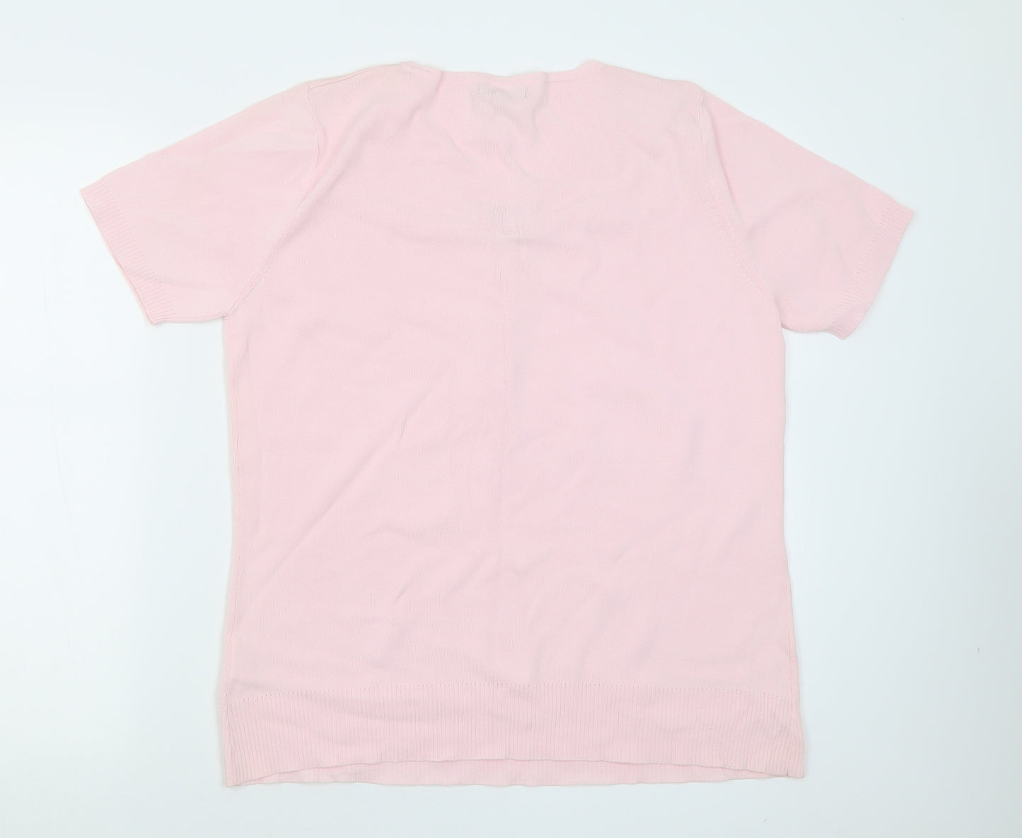 Laura D Womens Pink  Viscose Basic T-Shirt Size S V-Neck