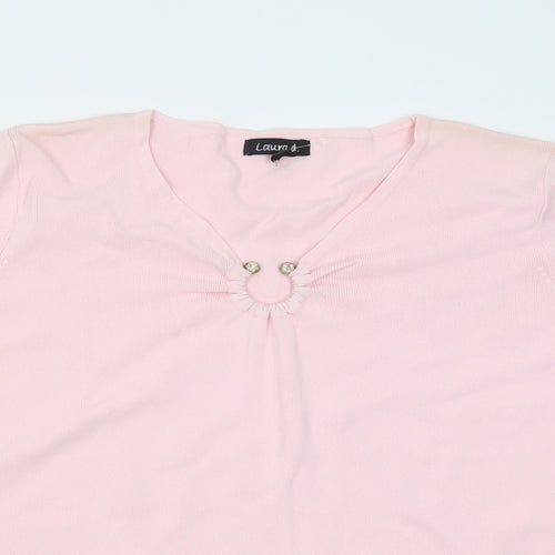 Laura D Womens Pink  Viscose Basic T-Shirt Size S V-Neck