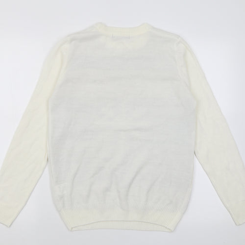 Avenue Womens Ivory Crew Neck  Acrylic Pullover Jumper Size S   - Snow Flakes