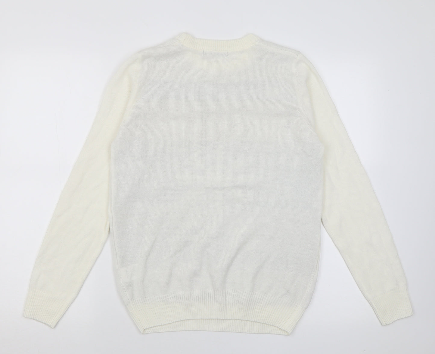 Avenue Womens Ivory Crew Neck  Acrylic Pullover Jumper Size S   - Snow Flakes