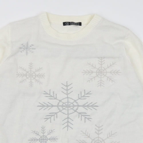 Avenue Womens Ivory Crew Neck  Acrylic Pullover Jumper Size S   - Snow Flakes