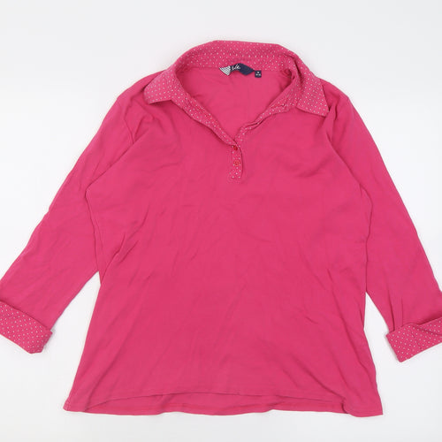 EWM Womens Pink Polka Dot Cotton Basic Polo Size 14 V-Neck