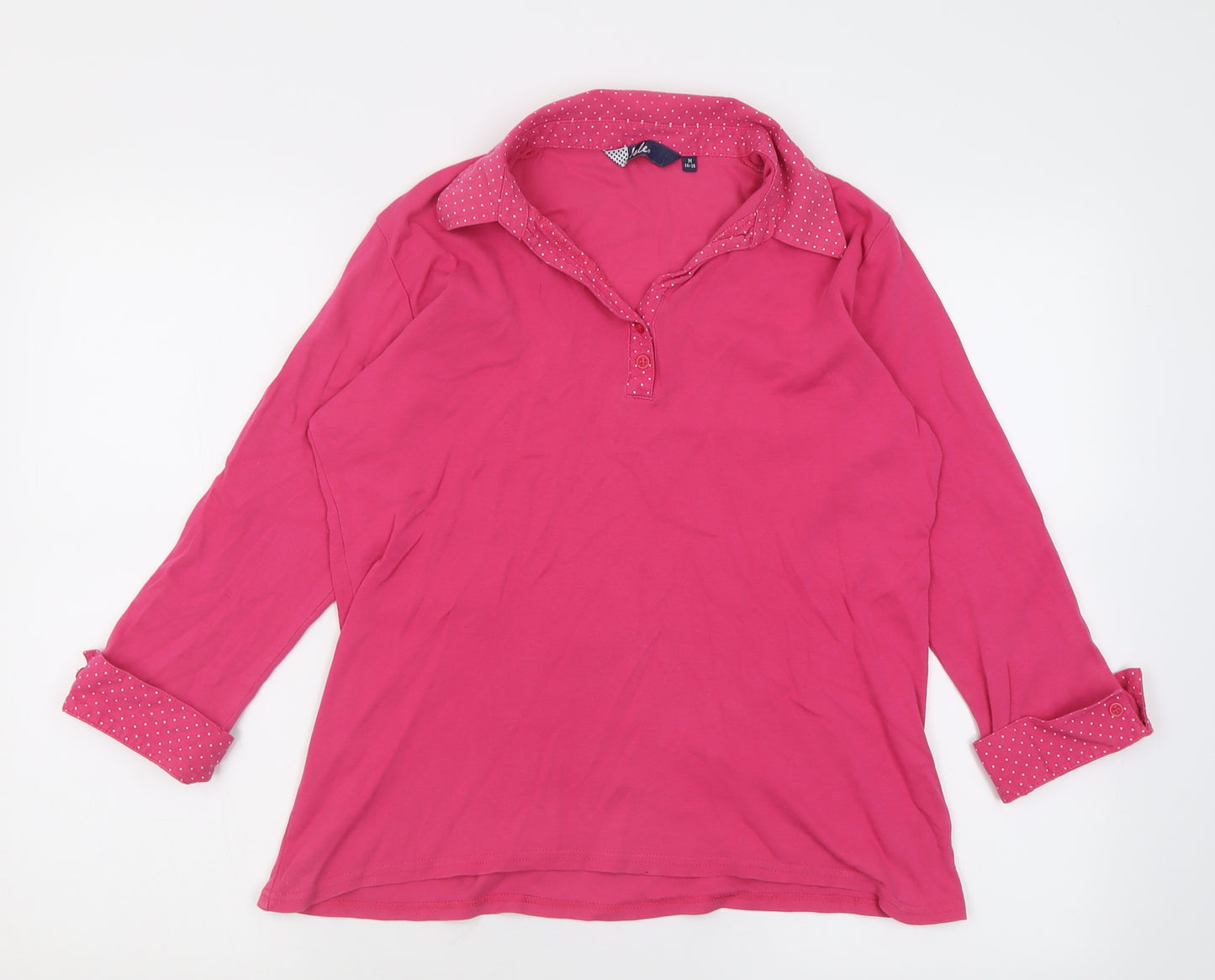 EWM Womens Pink Polka Dot Cotton Basic Polo Size 14 V-Neck