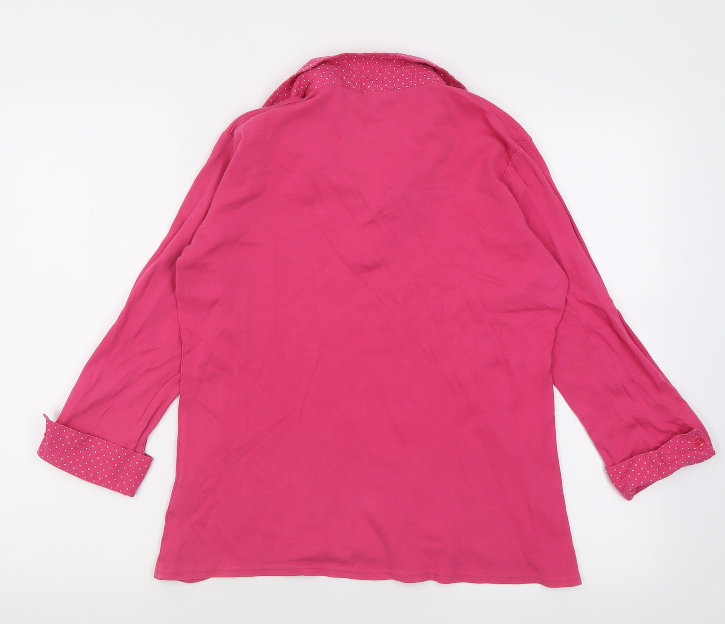 EWM Womens Pink Polka Dot Cotton Basic Polo Size 14 V-Neck