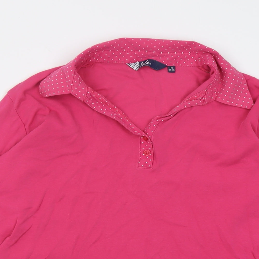 EWM Womens Pink Polka Dot Cotton Basic Polo Size 14 V-Neck