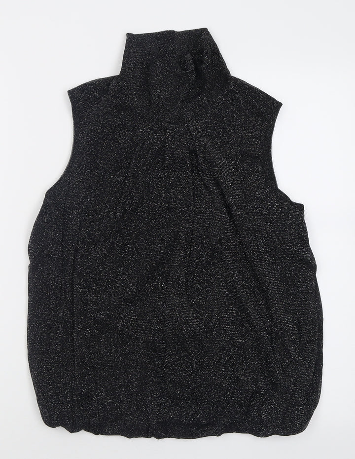 Debenhams Womens Black Nylon Basic Tank Size 12 Roll Neck