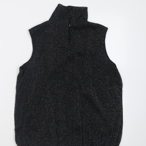 Debenhams Womens Black  Nylon Basic Tank Size 12 Roll Neck
