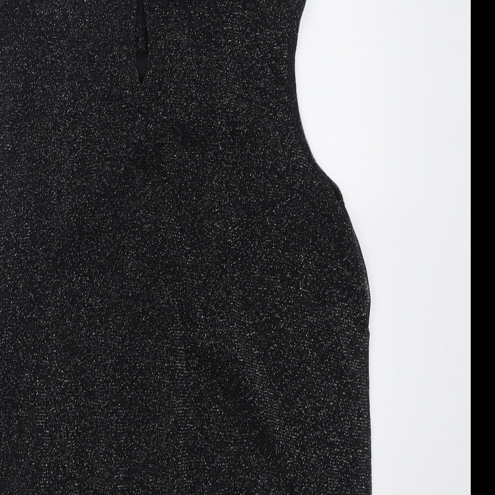 Debenhams Womens Black  Nylon Basic Tank Size 12 Roll Neck