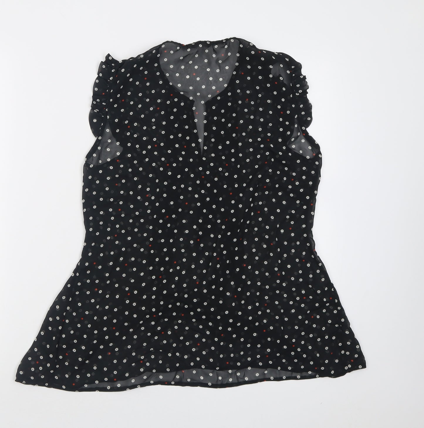 M&Co Womens Black Polka Dot Polyester Basic Tank Size 10 V-Neck