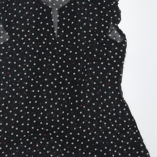 M&Co Womens Black Polka Dot Polyester Basic Tank Size 10 V-Neck