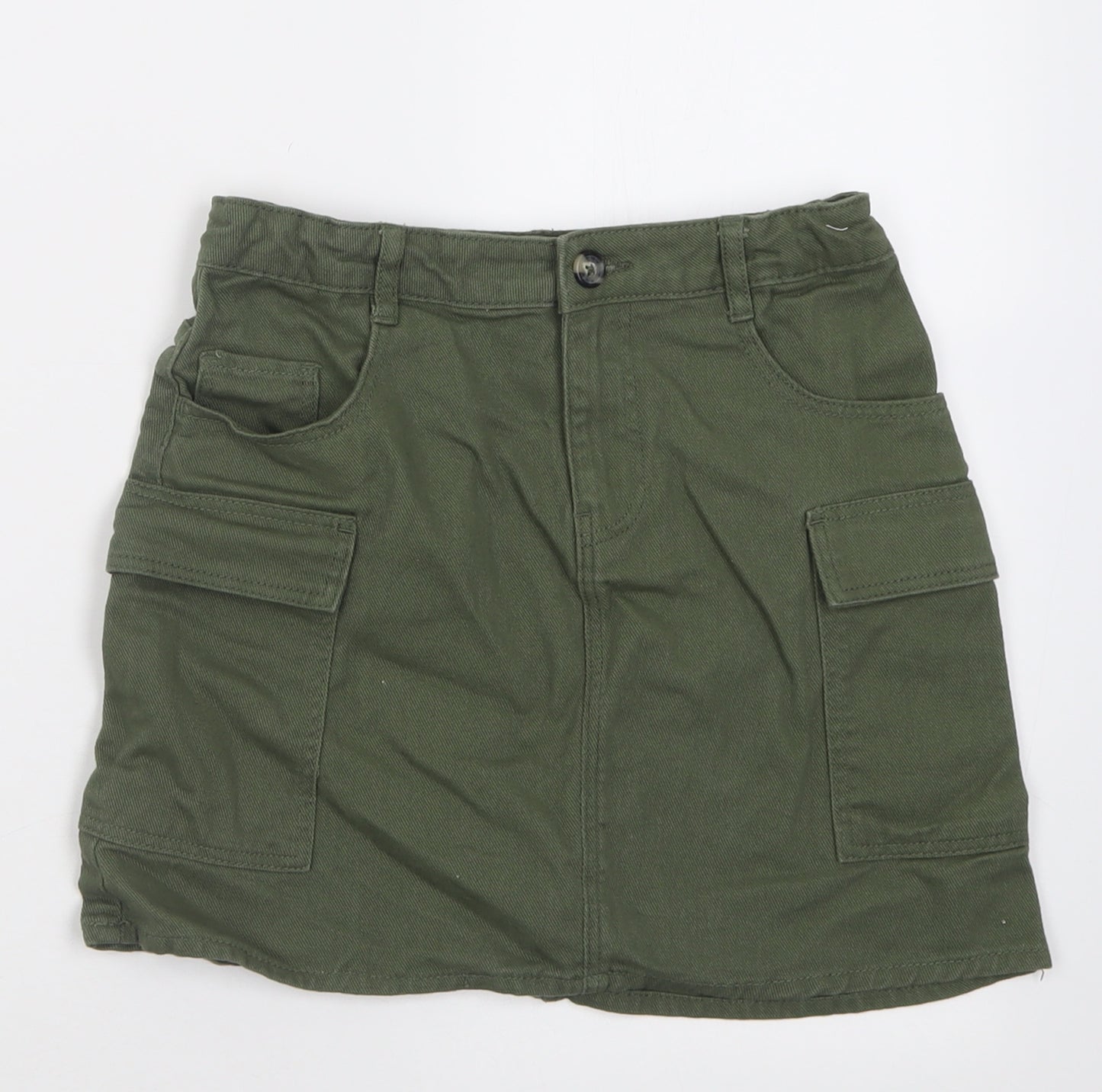 Primark Girls Green  Cotton Cargo Skirt Size 10-11 Years  Regular Button