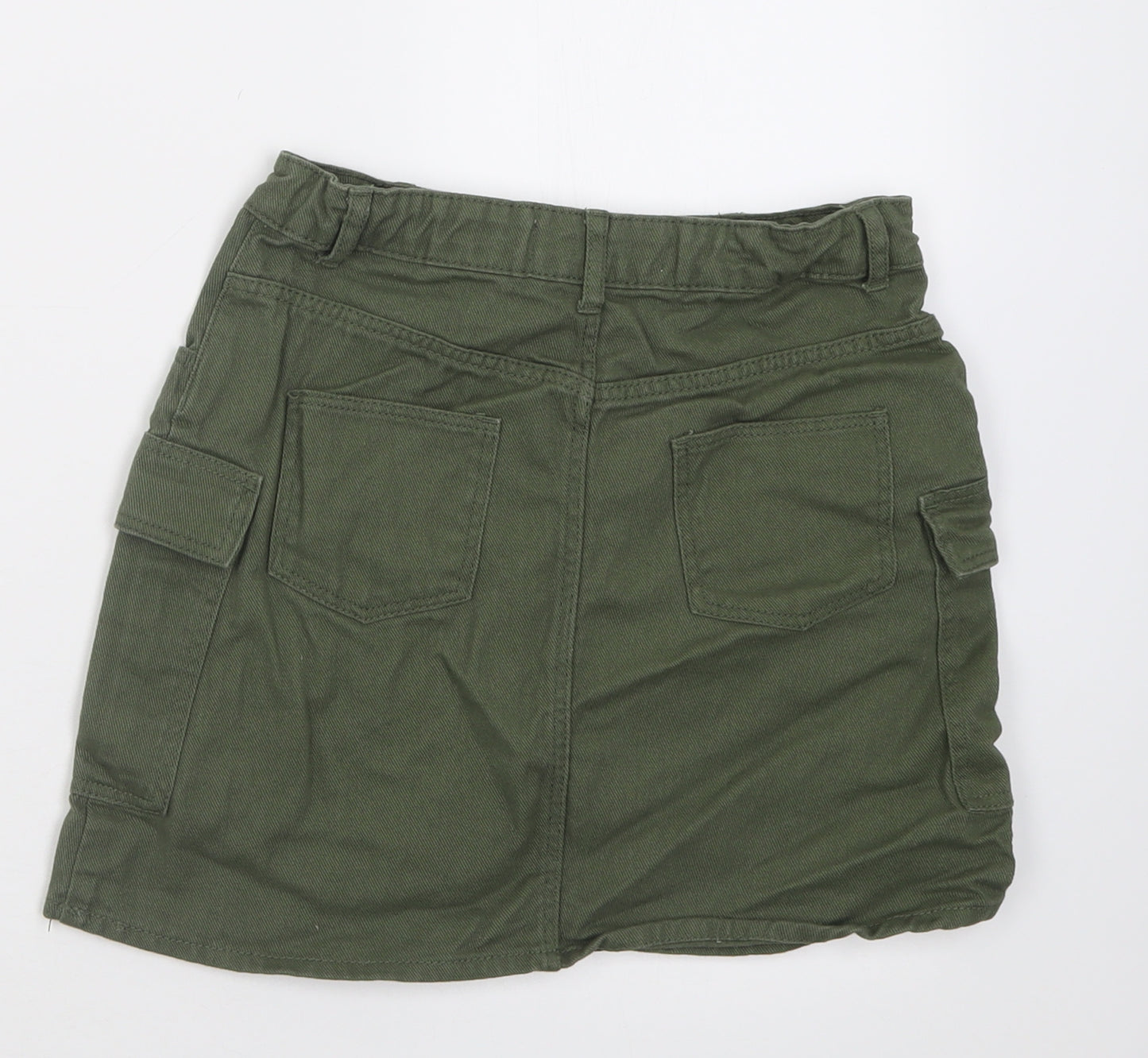 Primark Girls Green  Cotton Cargo Skirt Size 10-11 Years  Regular Button