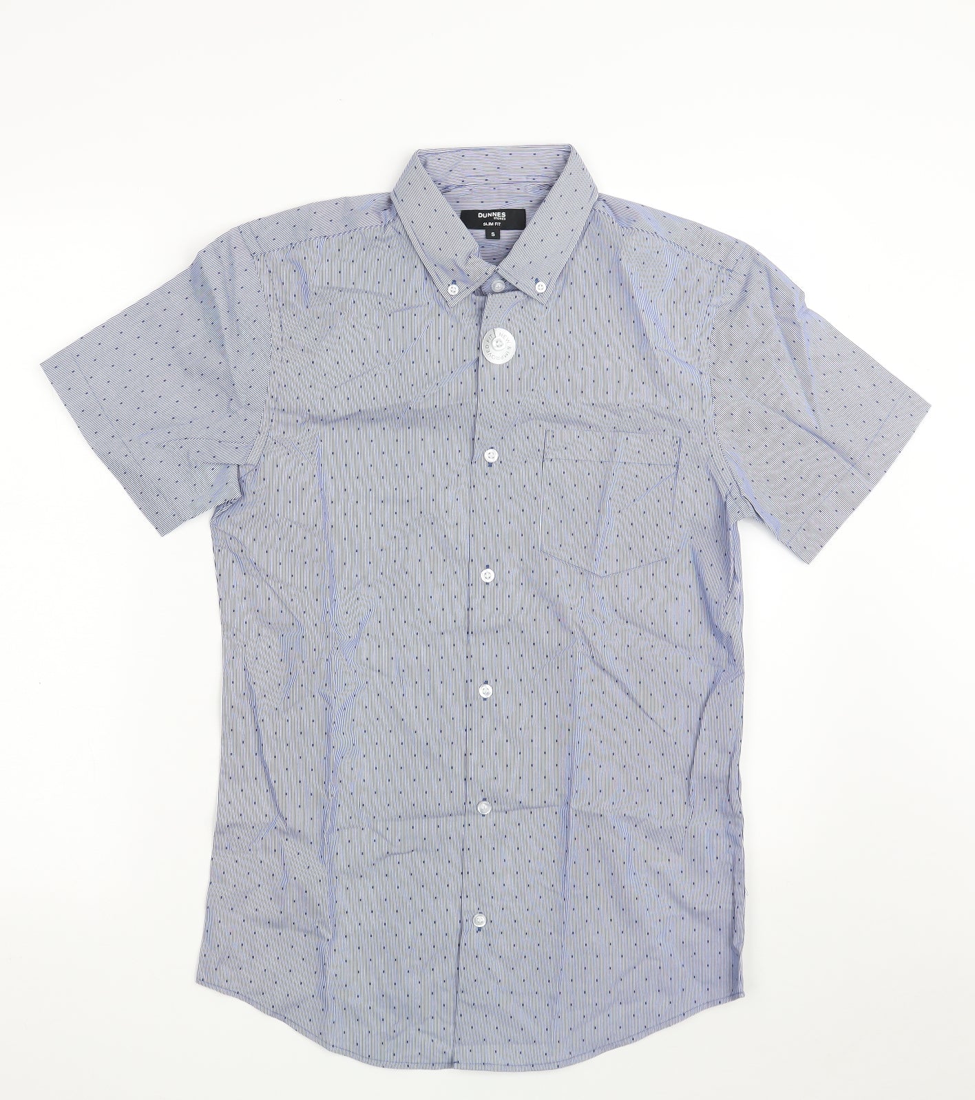 Dunnes Stores Mens Blue Striped Cotton  Button-Up Size S Collared Button