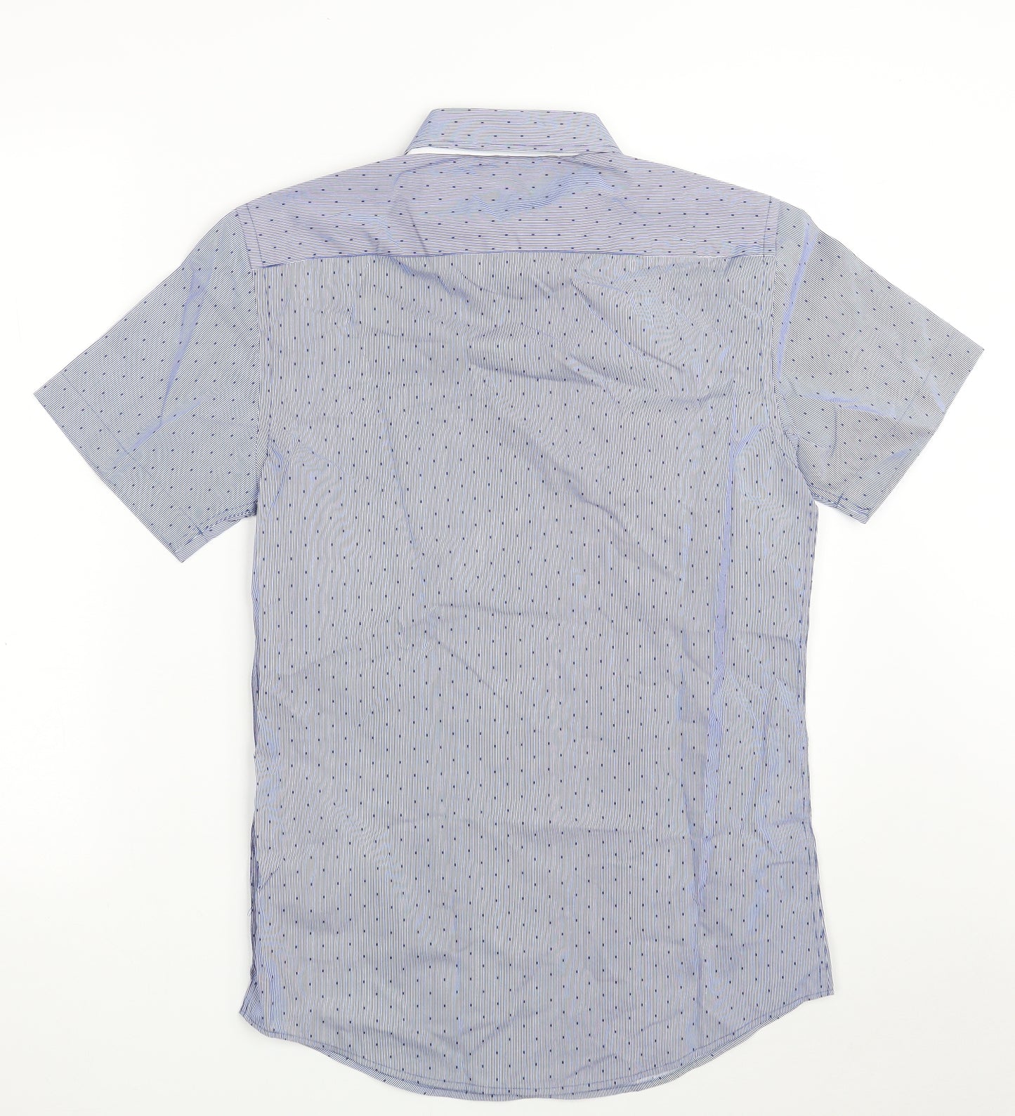 Dunnes Stores Mens Blue Striped Cotton  Button-Up Size S Collared Button