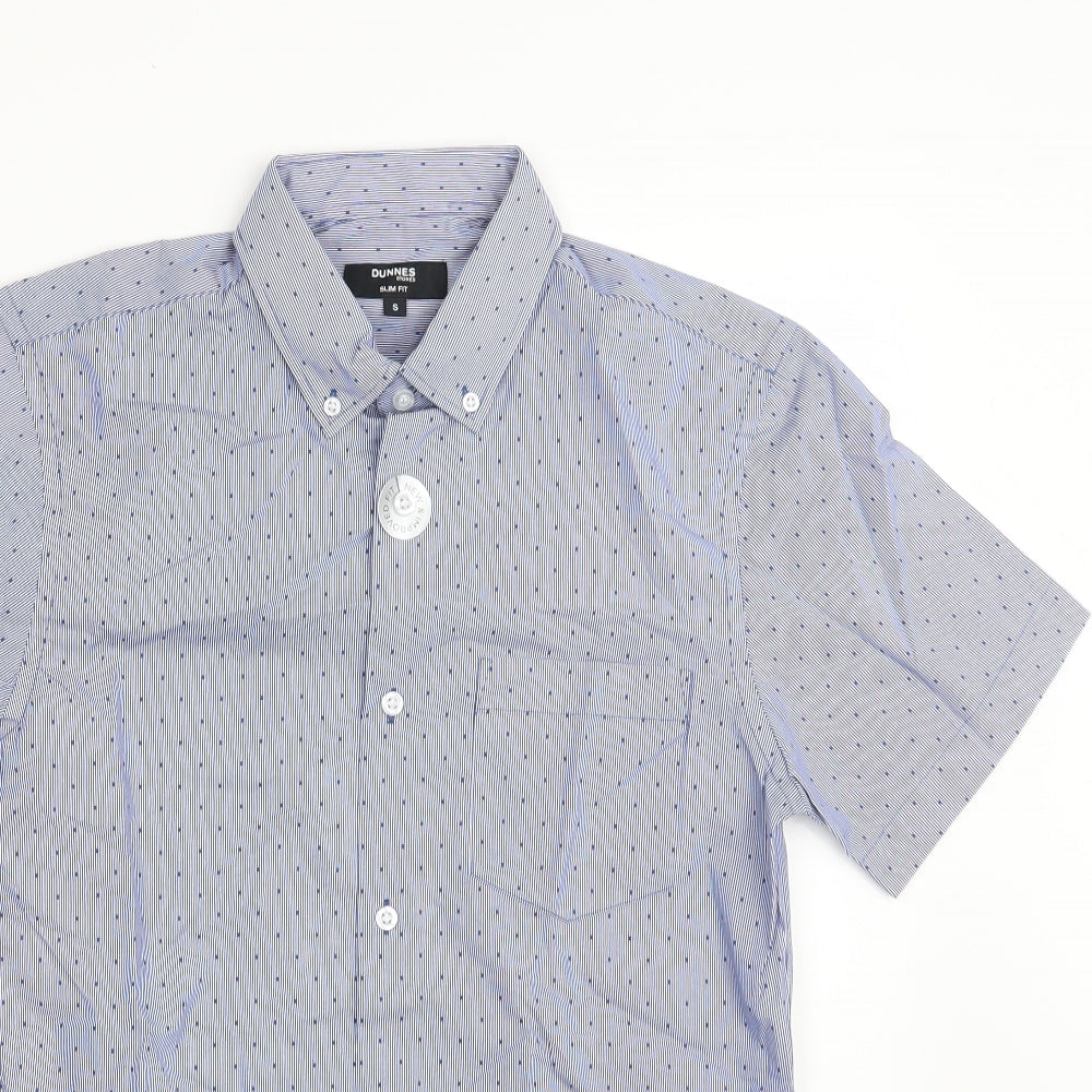 Dunnes Stores Mens Blue Striped Cotton  Button-Up Size S Collared Button