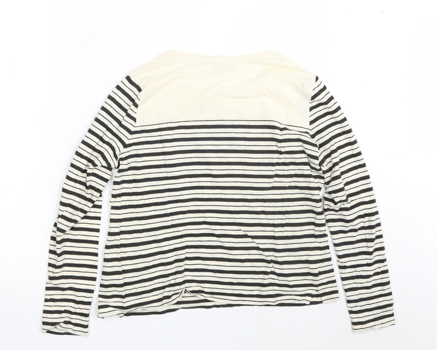 Marks and Spencer Womens Ivory Striped 100% Cotton Basic T-Shirt Size 10 Round Neck