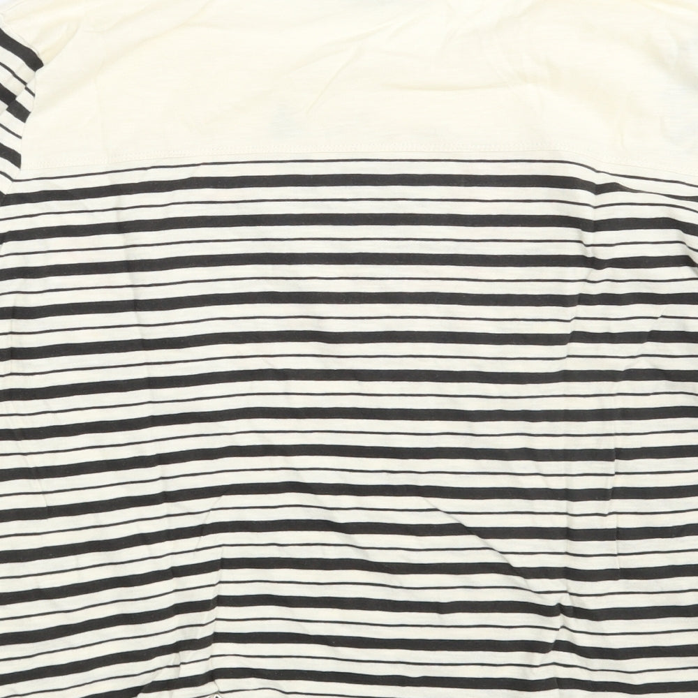 Marks and Spencer Womens Ivory Striped 100% Cotton Basic T-Shirt Size 10 Round Neck