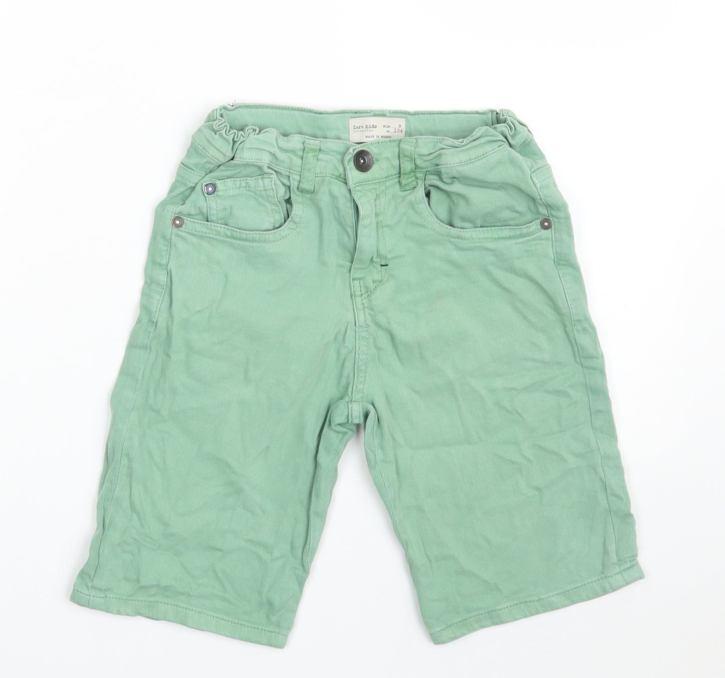 Zara Boys Green  Cotton Bermuda Shorts Size 9 Years  Slim Zip