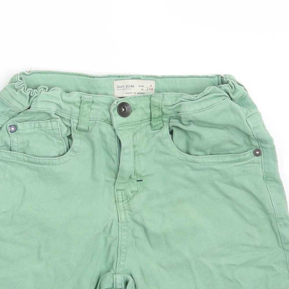 Zara Boys Green  Cotton Bermuda Shorts Size 9 Years  Slim Zip