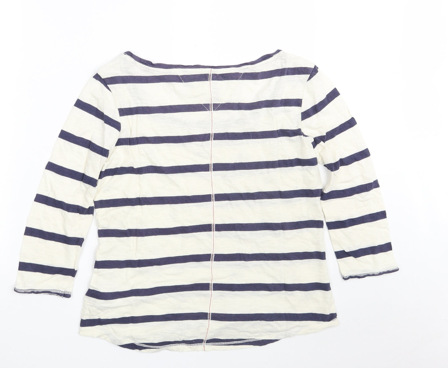Hilfiger Denim Womens White Striped 100% Cotton Basic T-Shirt Size S Boat Neck