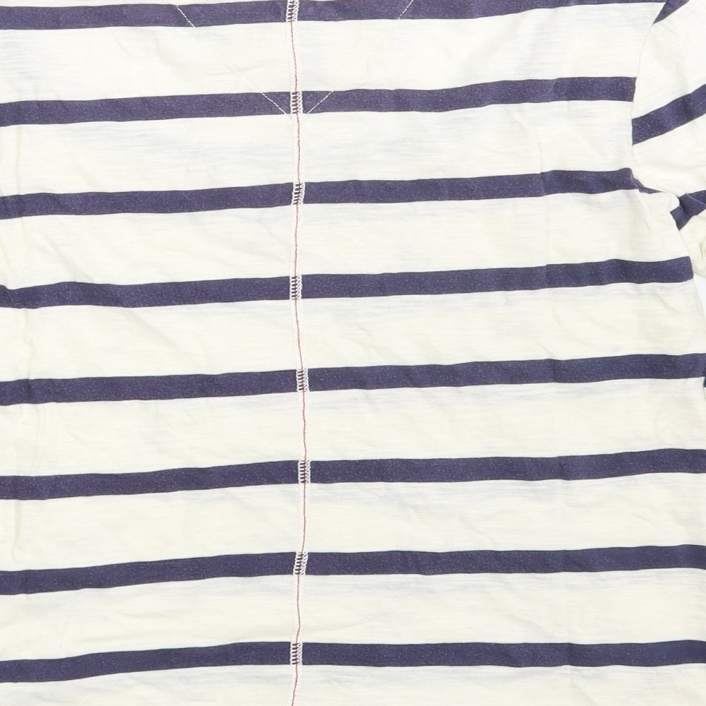 Hilfiger Denim Womens White Striped 100% Cotton Basic T-Shirt Size S Boat Neck