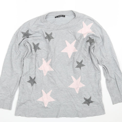 Dunnes Stores Womens Grey Round Neck Geometric Viscose Pullover Jumper Size S