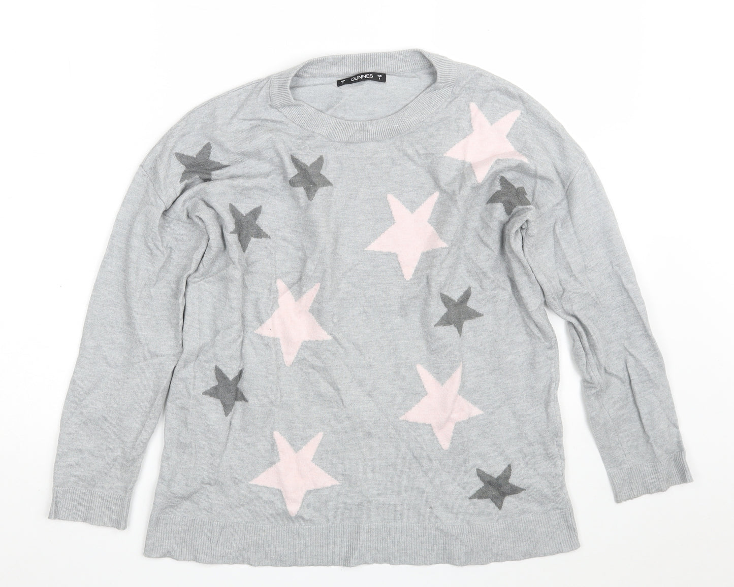 Dunnes Stores Womens Grey Round Neck Geometric Viscose Pullover Jumper Size S
