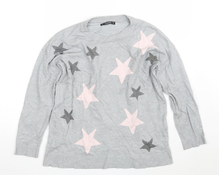 Dunnes Stores Womens Grey Round Neck Geometric Viscose Pullover Jumper Size S