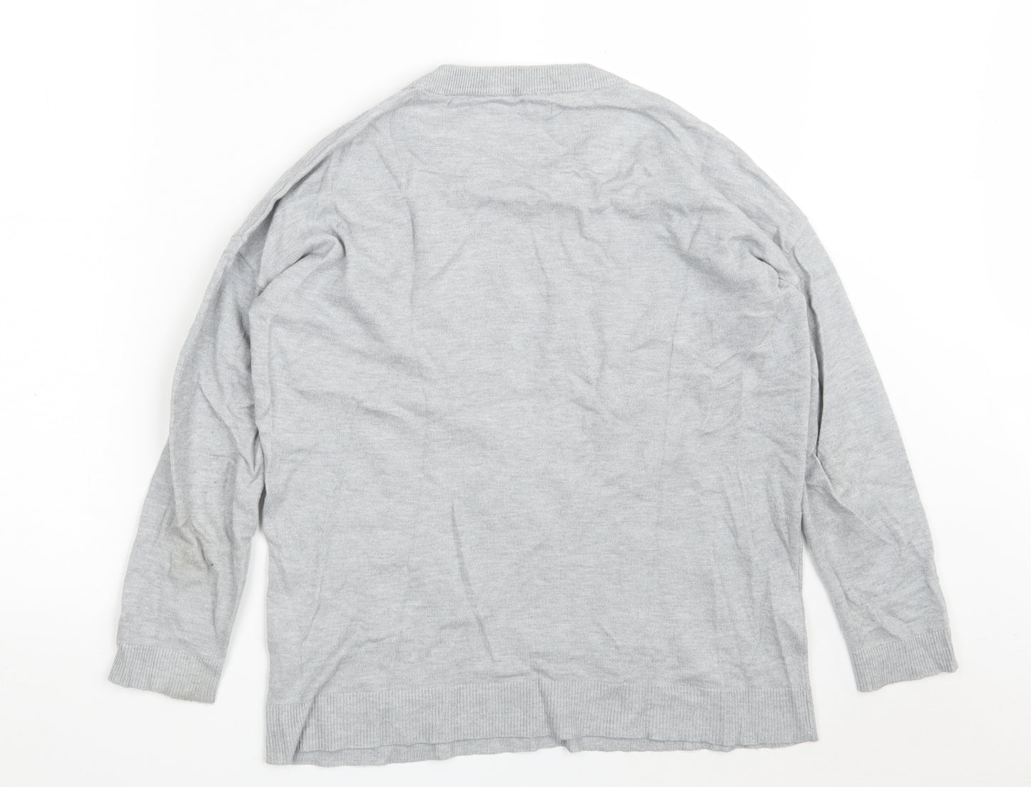 Dunnes Stores Womens Grey Round Neck Geometric Viscose Pullover Jumper Size S