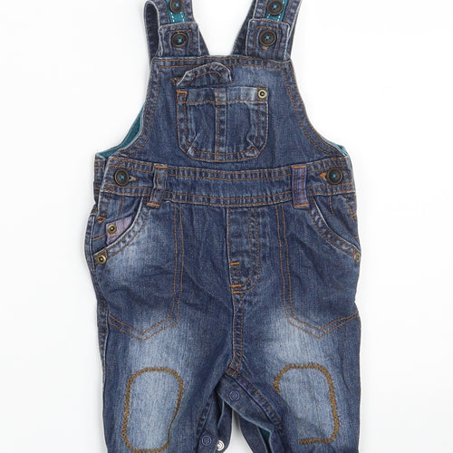 Marks and Spencer Baby Blue  Cotton Pinafore/Dungaree Dress  Size 0-3 Months  Square Neck Button