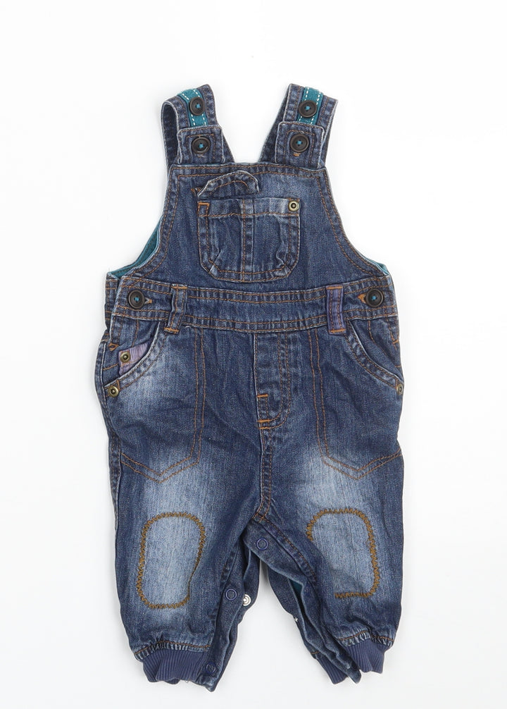 Marks and Spencer Baby Blue Cotton Pinafore/Dungaree Dress Size 0-3 Months Square Neck Button
