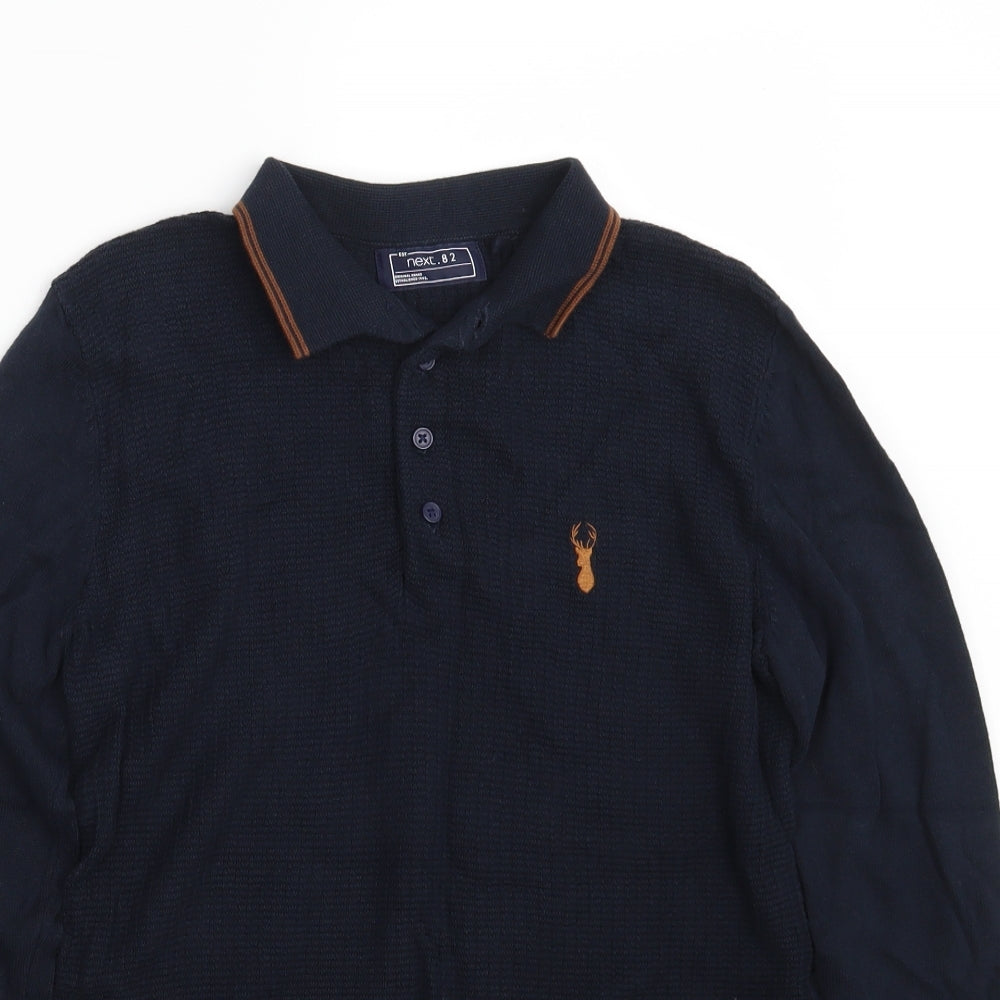NEXT Boys Blue Collared  100% Cotton Pullover Jumper Size 12 Years  Button