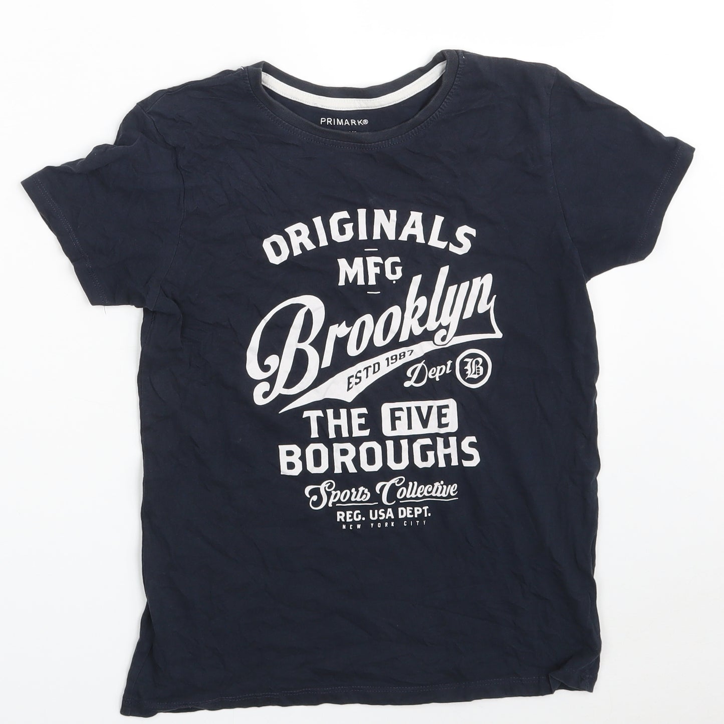 Primark Boys Blue  100% Cotton Pullover T-Shirt Size 10-11 Years Crew Neck  - Brooklyn