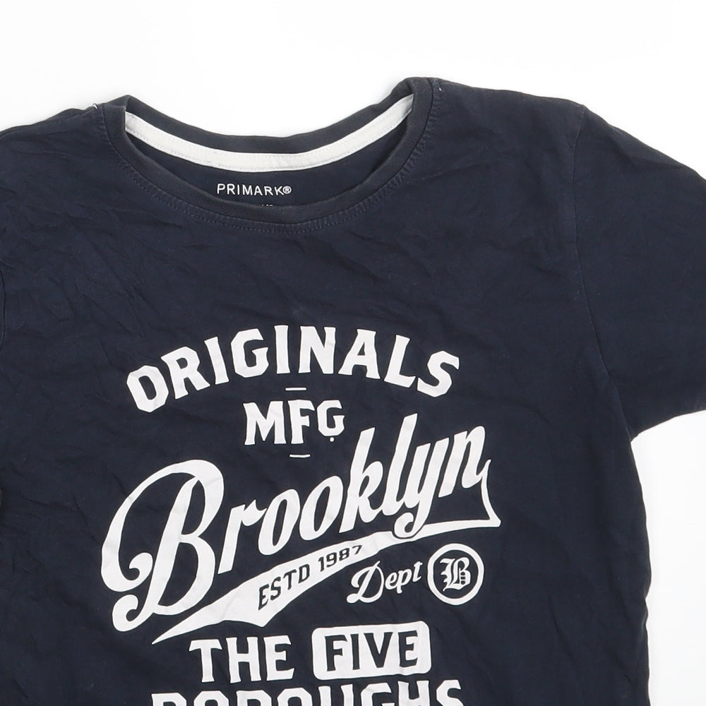 Primark Boys Blue  100% Cotton Pullover T-Shirt Size 10-11 Years Crew Neck  - Brooklyn