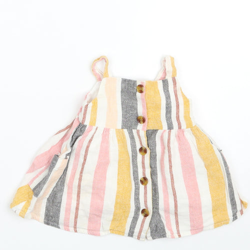 Primark Girls Multicoloured Striped Linen A-Line  Size 3-6 Months  Off the Shoulder Button