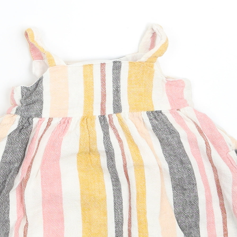 Primark Girls Multicoloured Striped Linen A-Line  Size 3-6 Months  Off the Shoulder Button