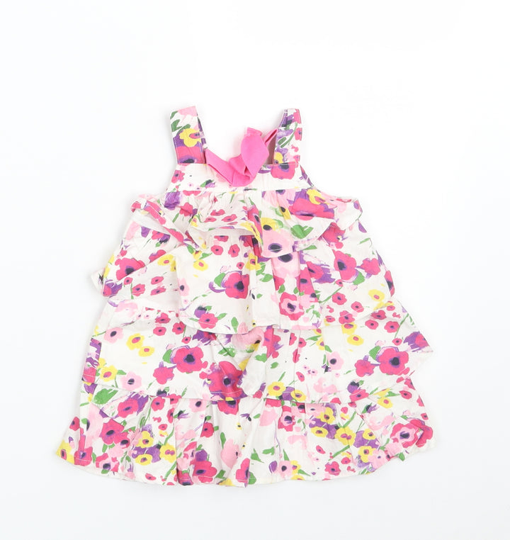 UBS2 Girls Multicoloured Floral 100% Cotton A-Line Size 9-12 Months Square Neck Button