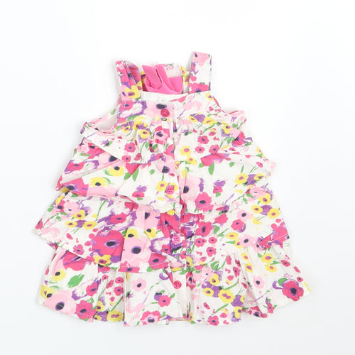 UBS2 Girls Multicoloured Floral 100% Cotton A-Line  Size 9-12 Months  Square Neck Button