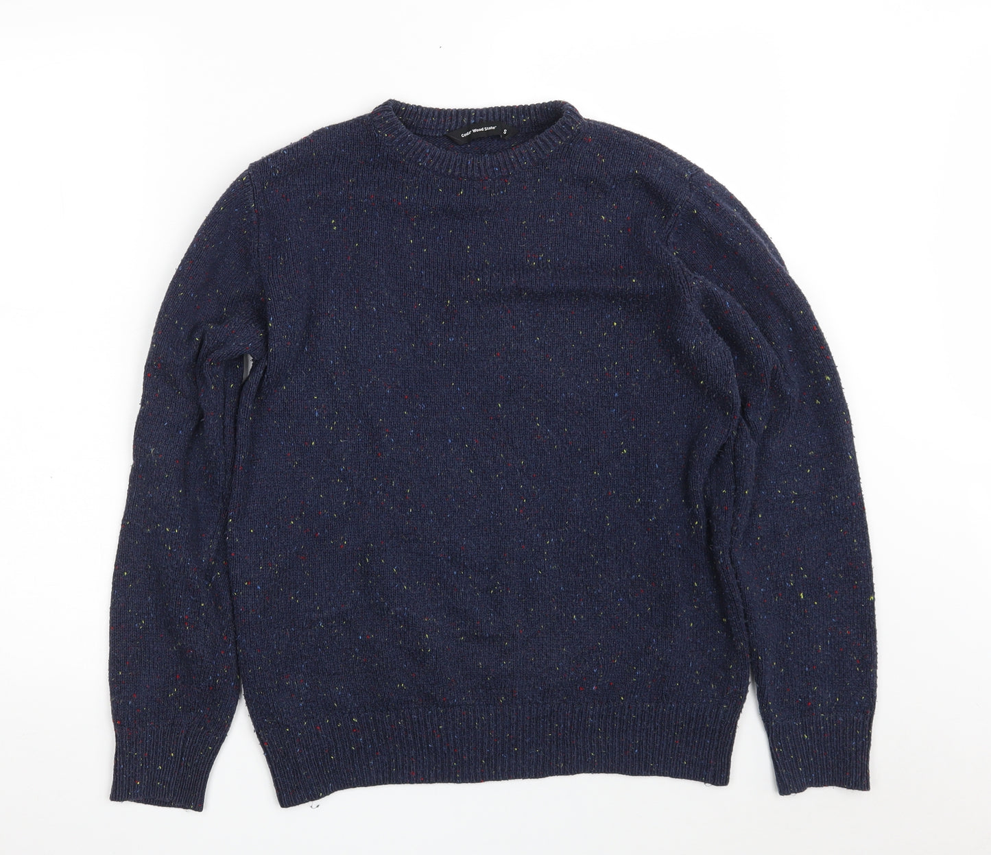 Cedar Wood State Mens Blue Crew Neck  Acrylic Pullover Jumper Size S