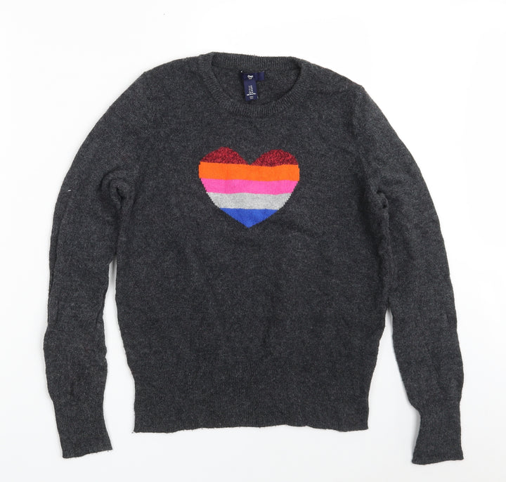 Gap Girls Grey Crew Neck Cotton Pullover Jumper Size M - 165 cm