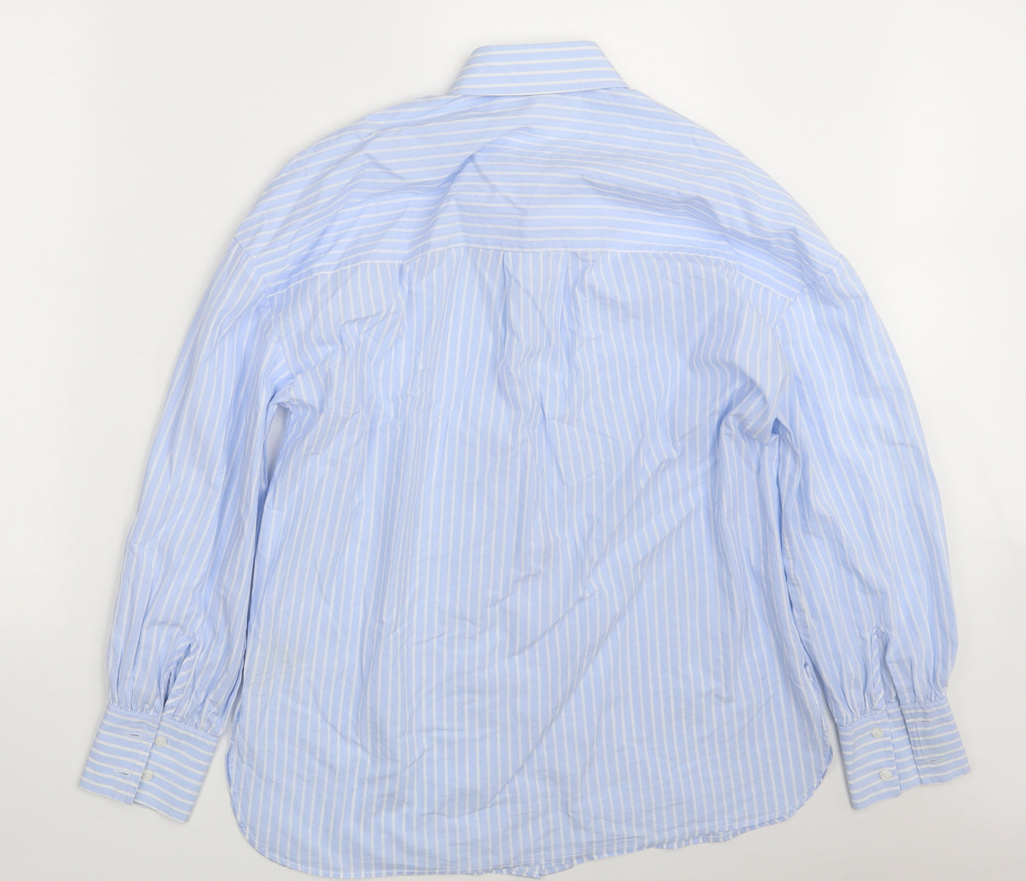 H&M Womens Blue Striped 100% Cotton Basic Button-Up Size 6 Collared