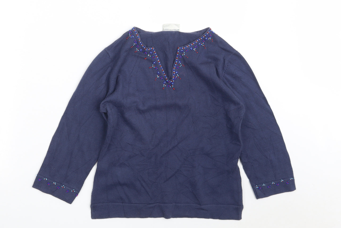 New Look Womens Blue V-Neck  100% Cotton Pullover Jumper Size 10