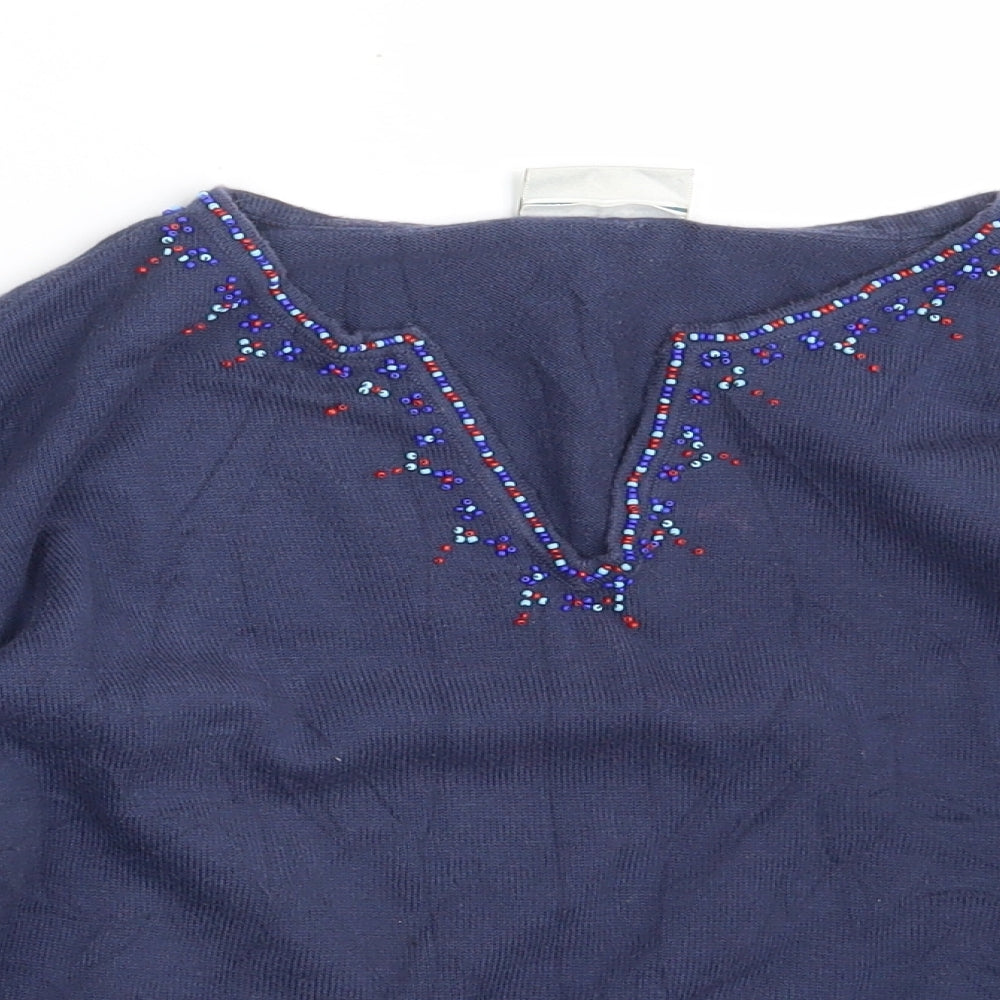 New Look Womens Blue V-Neck  100% Cotton Pullover Jumper Size 10